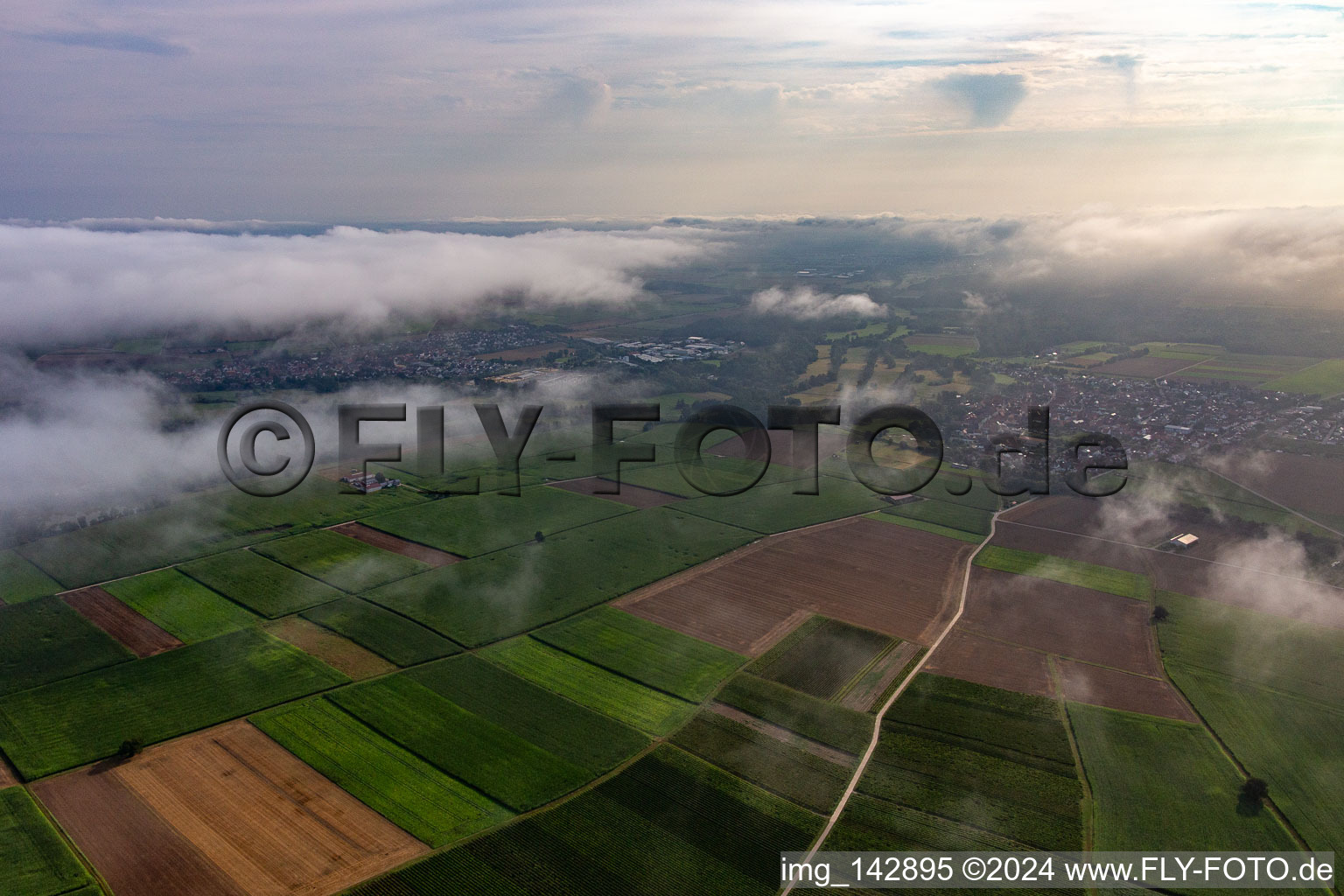 Vue aérienne de Sous les nuages bas à Rohrbach dans le département Rhénanie-Palatinat, Allemagne