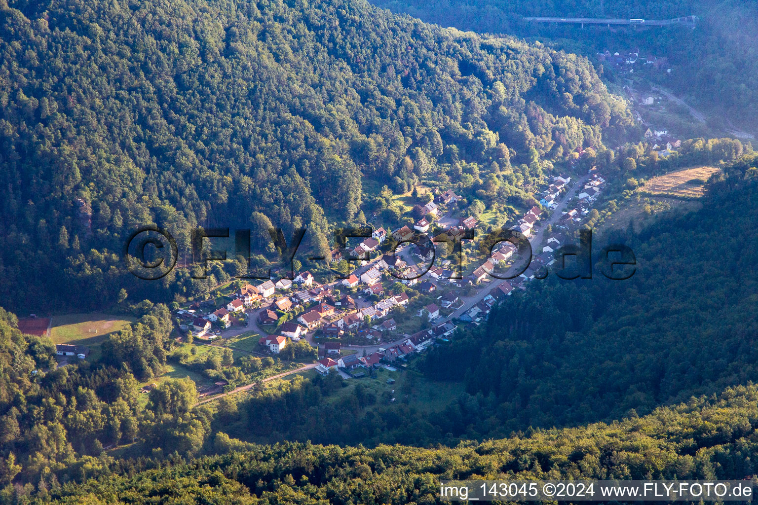 Vue aérienne de Du sud-ouest à Rinnthal dans le département Rhénanie-Palatinat, Allemagne