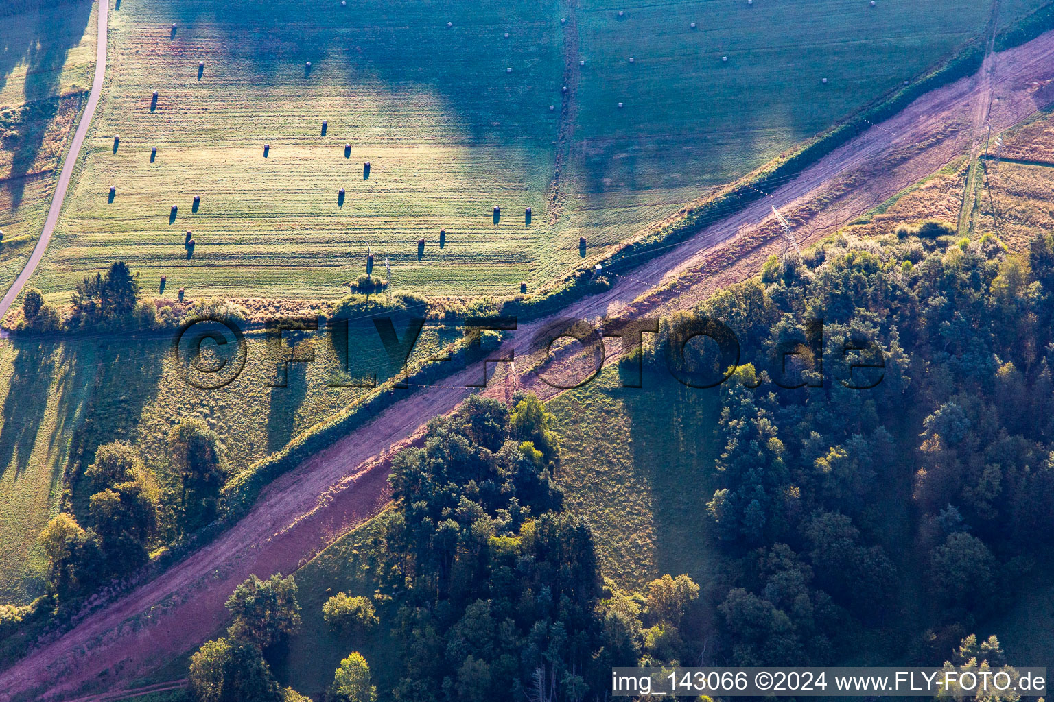 Vue aérienne de Tracé pour la nouvelle construction du tronçon de 51 km du gazoduc transeuropéen (TENP-I entre les Pays-Bas et la Suisse) entre Mittelbrunn et Klingenmünster à Spirkelbach dans le département Rhénanie-Palatinat, Allemagne