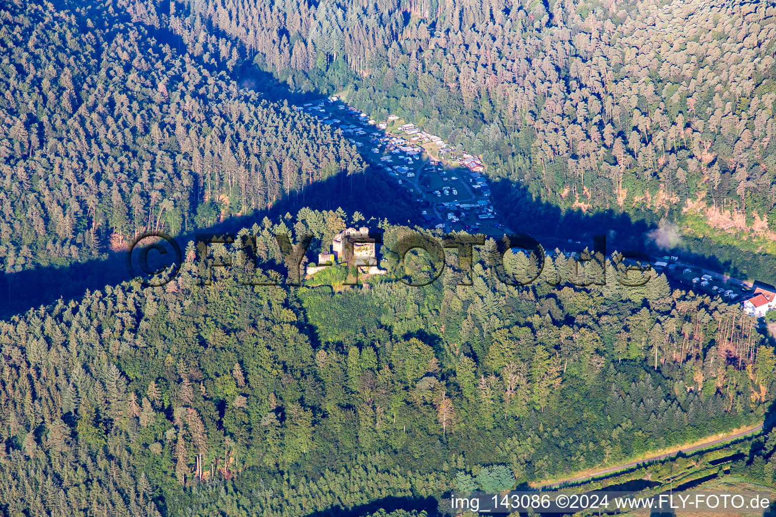 Vue aérienne de Ruines du château de Neudahn à Dahn dans le département Rhénanie-Palatinat, Allemagne