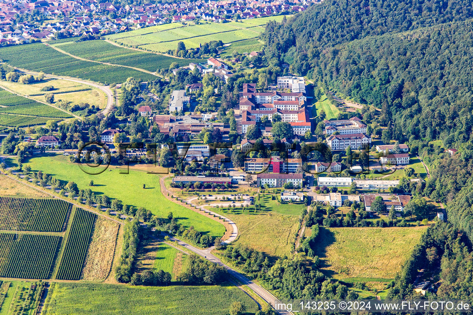 Vue aérienne de Hôpital Palatinat de Psychiatrie et de Neurologie Département de Psychiatrie Générale « Landeck » von Norden à Klingenmünster dans le département Rhénanie-Palatinat, Allemagne