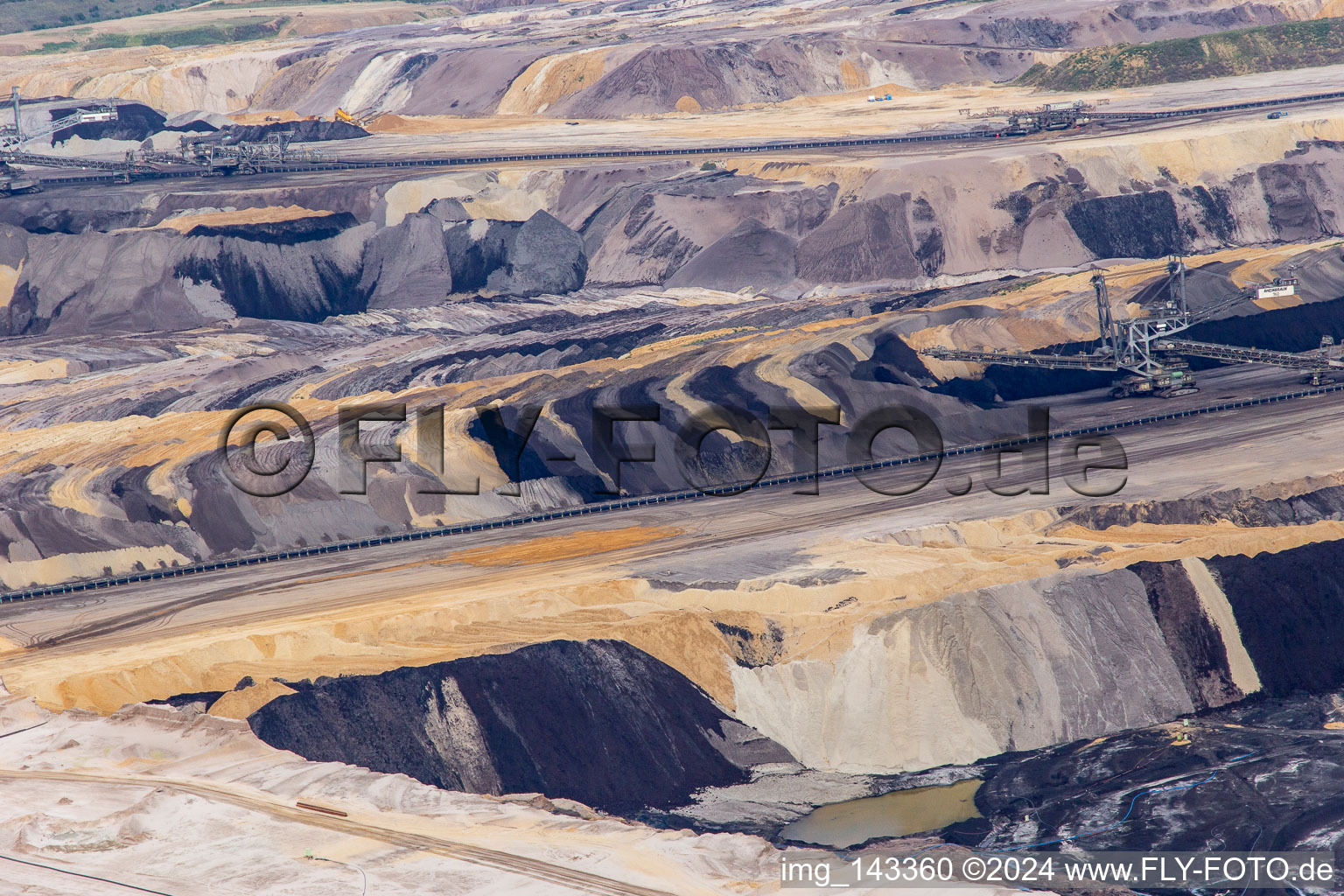 Vue aérienne de Couches de morts-terrains et de charbon aux couleurs intéressantes dans la mine de lignite à ciel ouvert de Garzweiler à le quartier Borschemich in Erkelenz dans le département Rhénanie du Nord-Westphalie, Allemagne