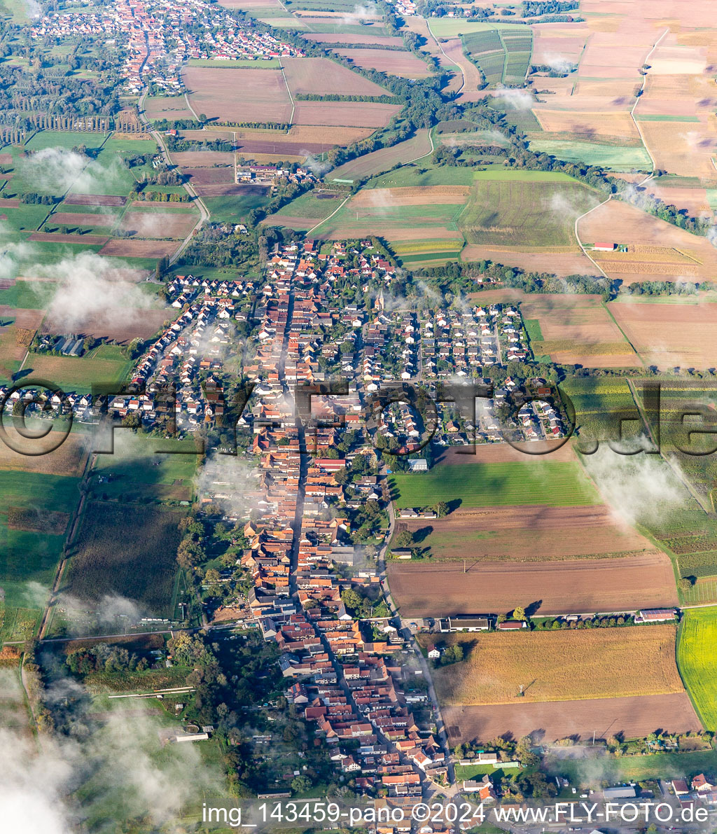 Photographie aérienne de Village avec des nuages venant de l'est à Freckenfeld dans le département Rhénanie-Palatinat, Allemagne