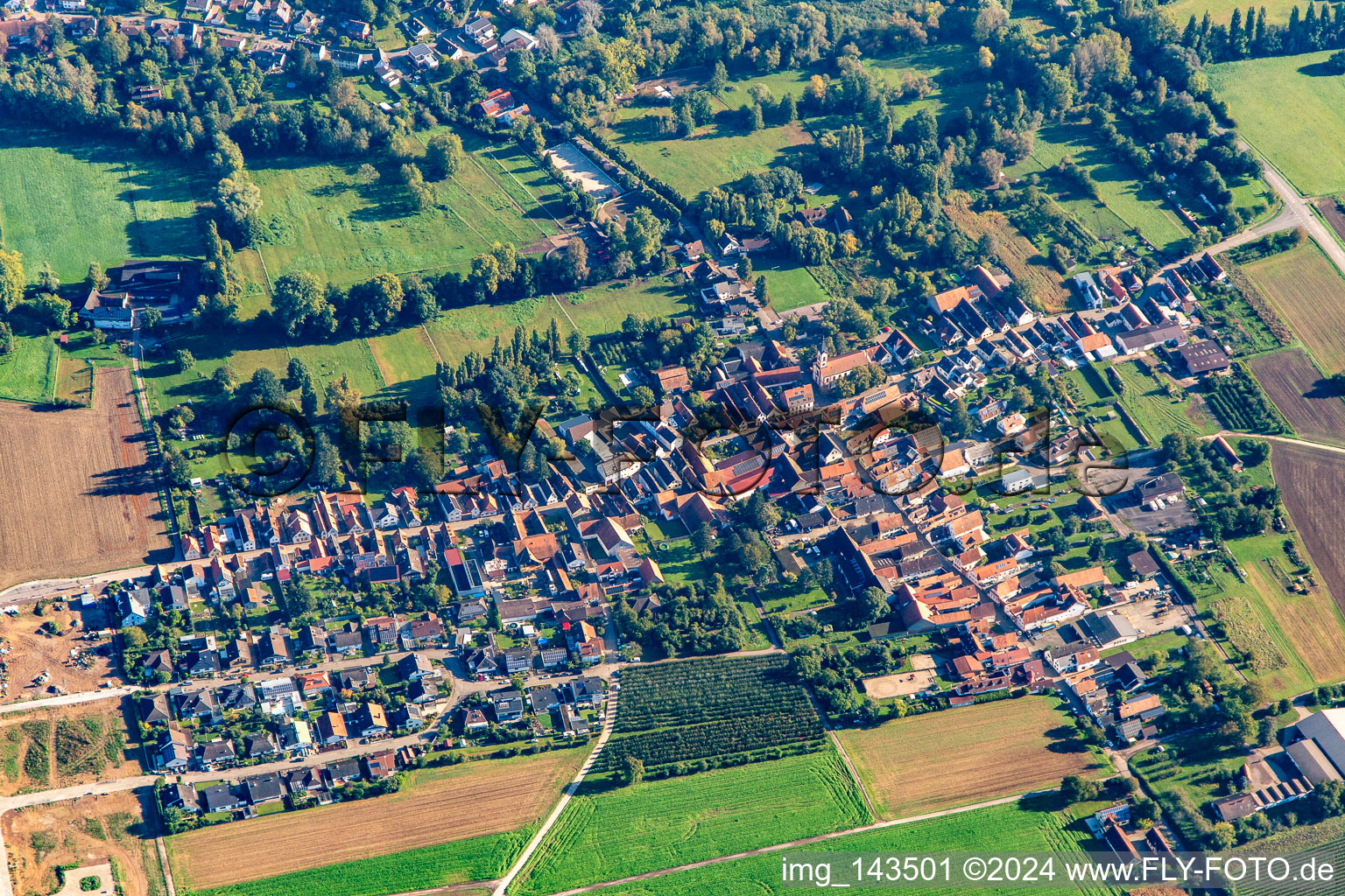 Vue aérienne de Village du sud à le quartier Mühlhofen in Billigheim-Ingenheim dans le département Rhénanie-Palatinat, Allemagne