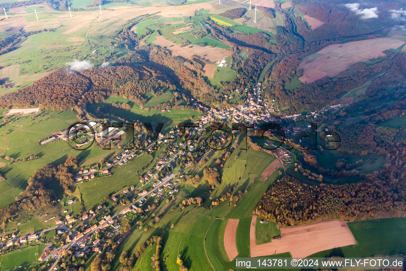 Vue aérienne de Walschbronn dans le département Moselle, France