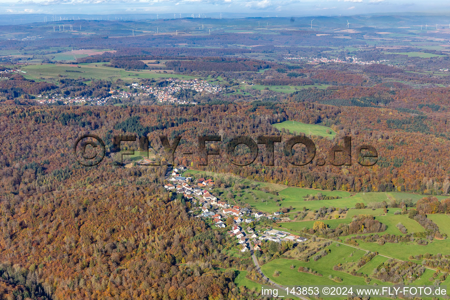 Vue aérienne de Ville du sud à Dunzweiler dans le département Rhénanie-Palatinat, Allemagne