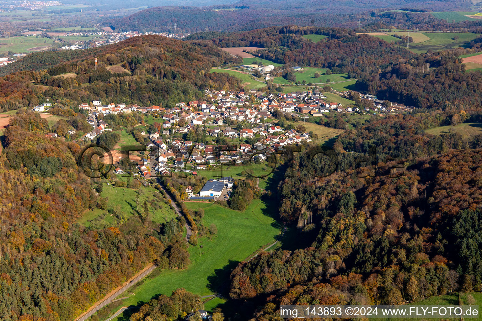 Vue aérienne de Village du sud-ouest à Lambsborn dans le département Rhénanie-Palatinat, Allemagne