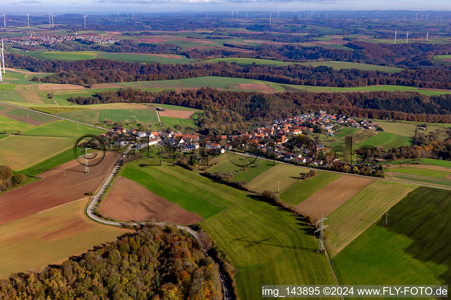 Vue aérienne de Village vu de l'ouest à Rosenkopf dans le département Rhénanie-Palatinat, Allemagne
