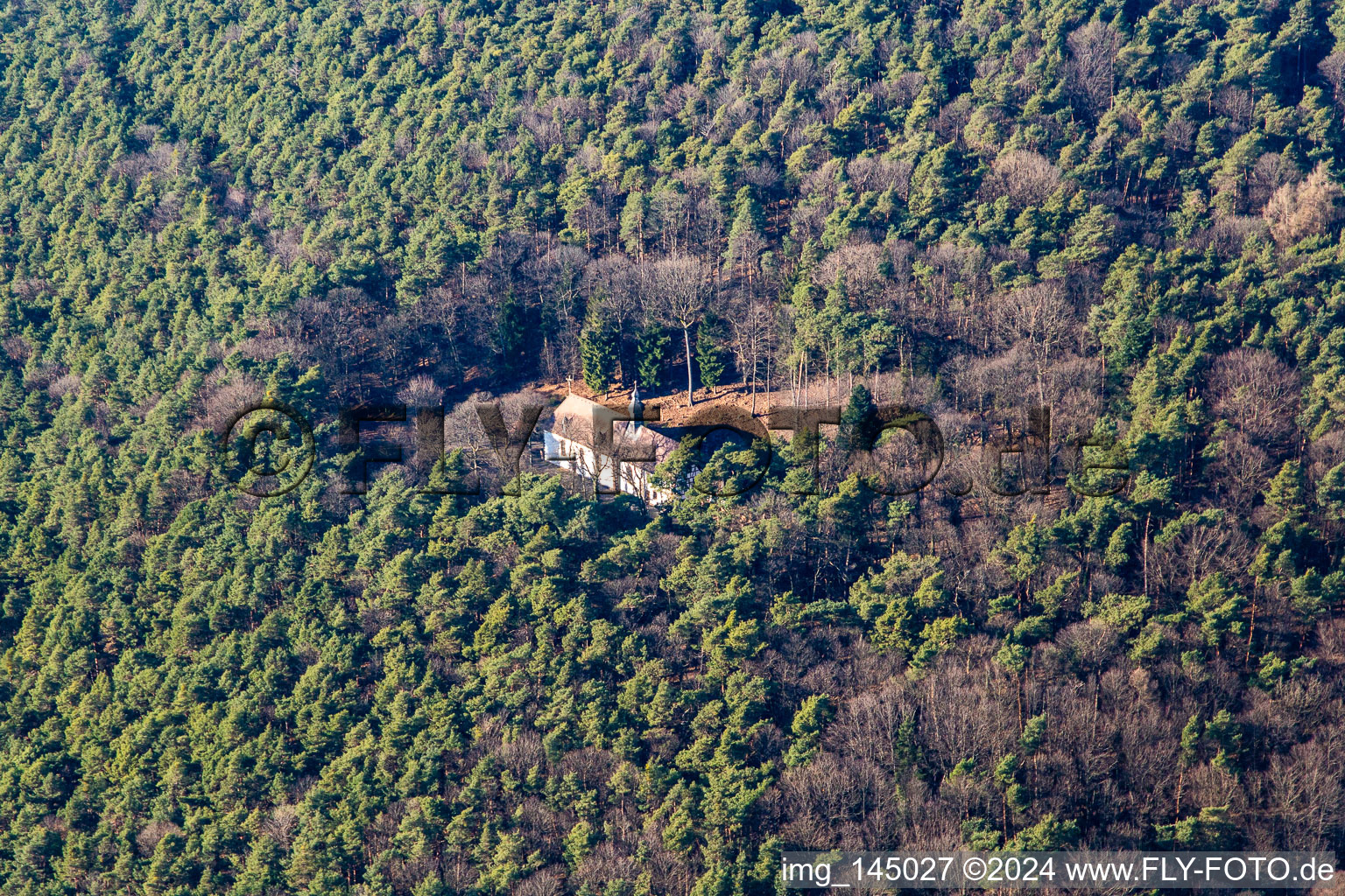 Vue aérienne de Chapelle de Kolmerberg à Dörrenbach dans le département Rhénanie-Palatinat, Allemagne