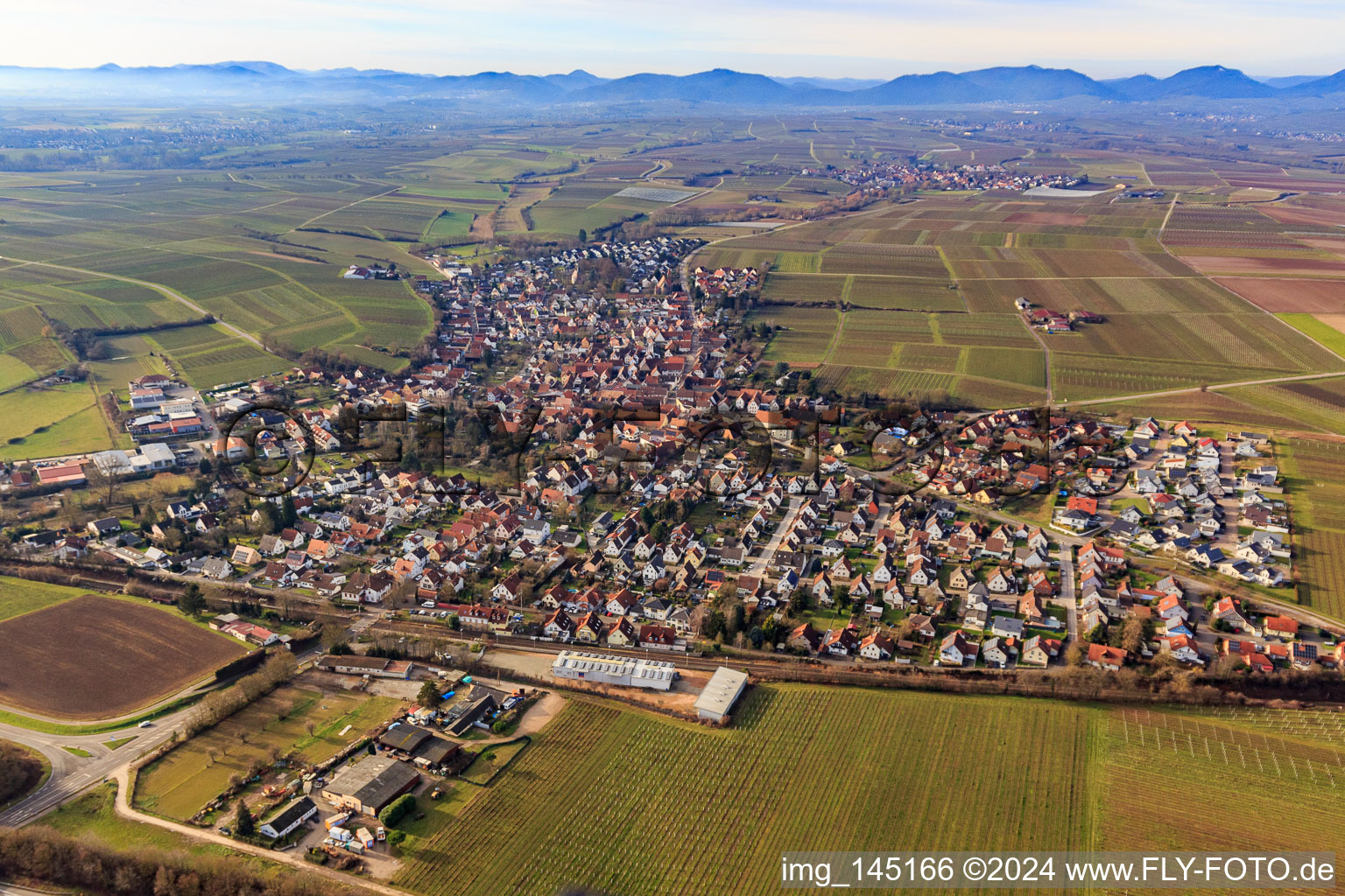 Vue aérienne de Vue de la ville depuis l'est à Insheim dans le département Rhénanie-Palatinat, Allemagne