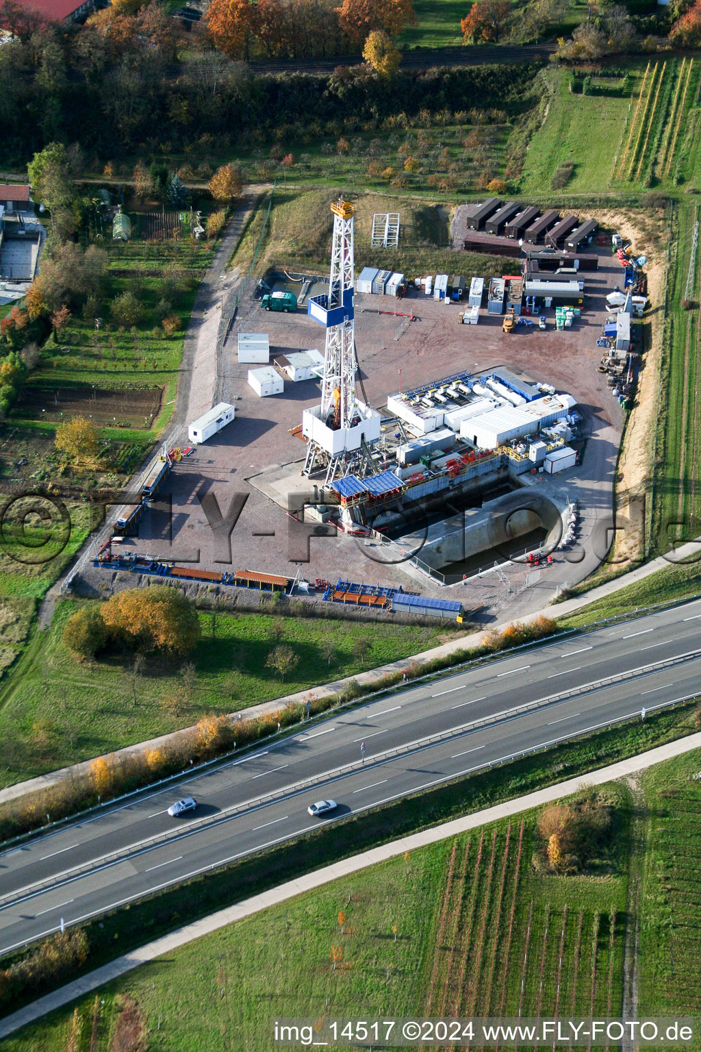 Vue oblique de Forage géothermique à Insheim dans le département Rhénanie-Palatinat, Allemagne