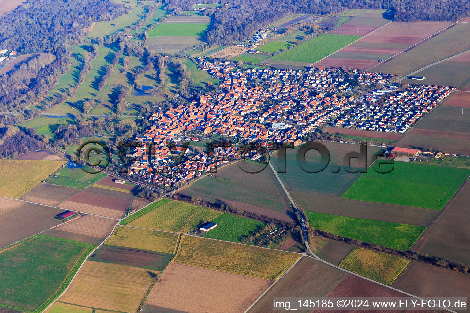 Vue aérienne de Vue de la ville depuis le sud-ouest à Steinweiler dans le département Rhénanie-Palatinat, Allemagne