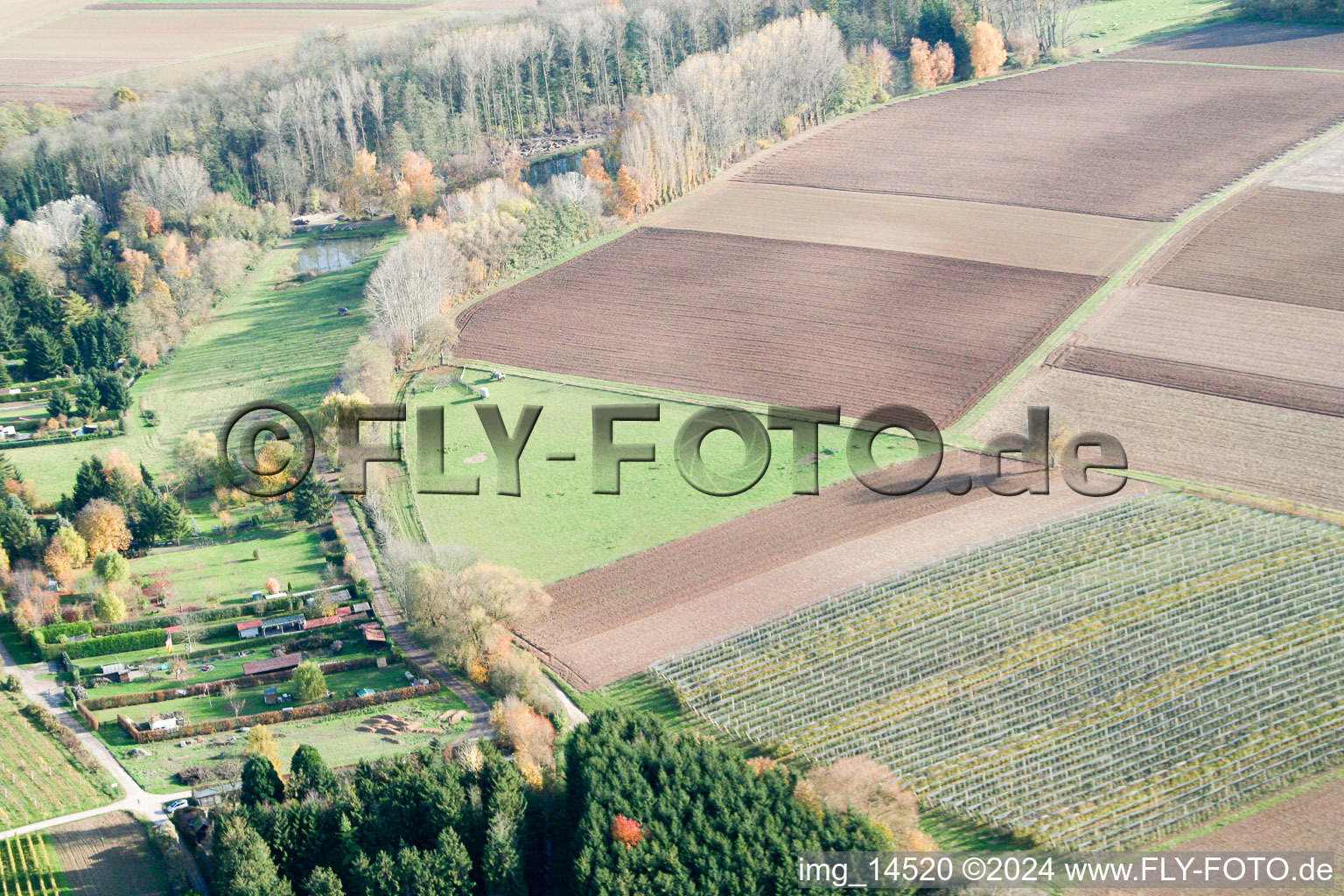 À la cabane du pêcheur à Insheim dans le département Rhénanie-Palatinat, Allemagne vue d'en haut