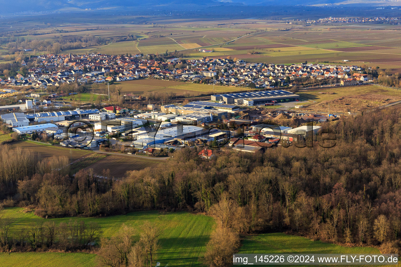 Vue aérienne de Zone industrielle de Horst vue du nord-ouest à le quartier Minderslachen in Kandel dans le département Rhénanie-Palatinat, Allemagne