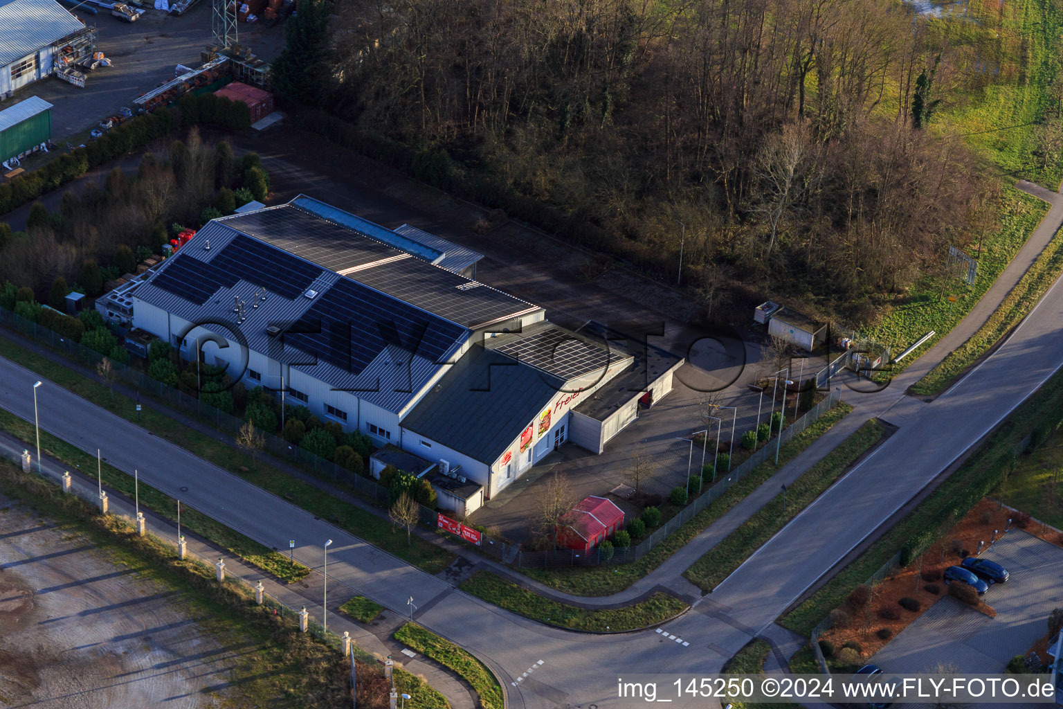 Vue aérienne de Boucherie Freier GmbH à le quartier Minderslachen in Kandel dans le département Rhénanie-Palatinat, Allemagne