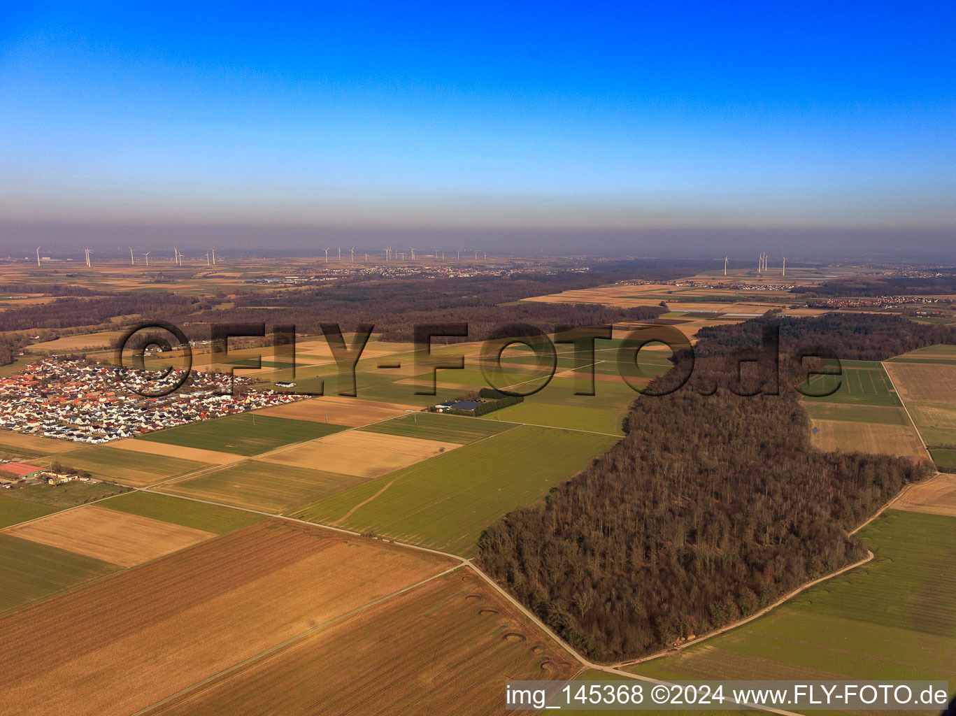 Vue aérienne de Vue de la ville depuis l'ouest à Steinweiler dans le département Rhénanie-Palatinat, Allemagne