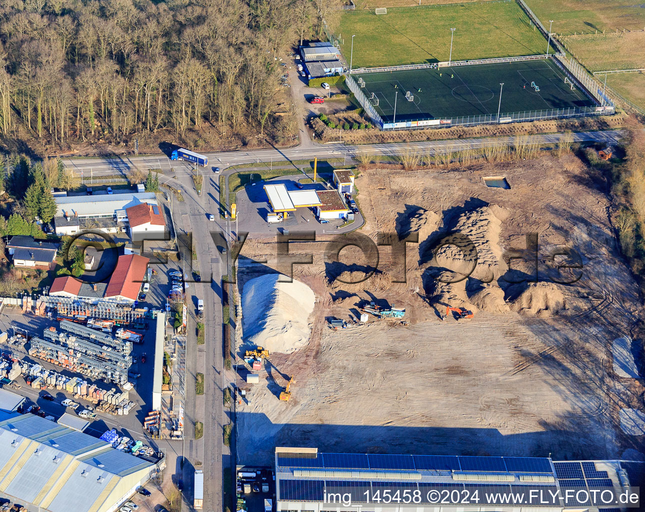Chantier de construction pour le développement du nouveau parc logistique de HANSAINVEST et DFI-Real-Estte Kandel après la démolition du marché OBI à le quartier Minderslachen in Kandel dans le département Rhénanie-Palatinat, Allemagne vue d'en haut