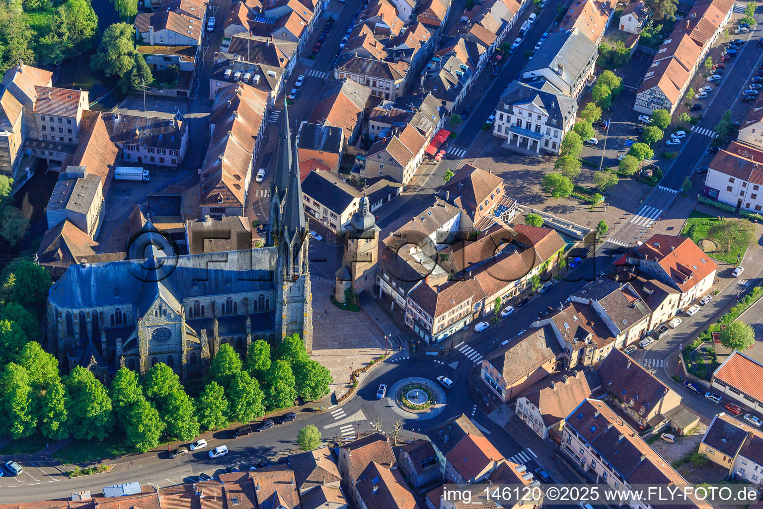 Vue aérienne de Église Saint-Martin (Cathédrale de la Sarre) à Sarralbe dans le département Moselle, France