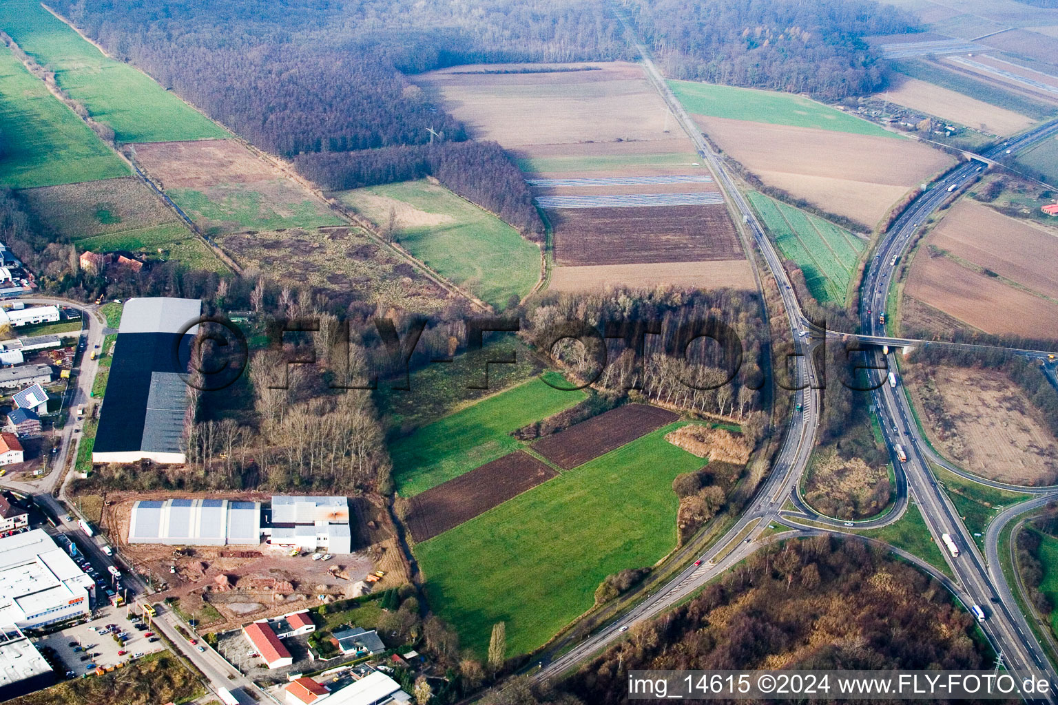 Zone industrielle d'Am Horst à le quartier Minderslachen in Kandel dans le département Rhénanie-Palatinat, Allemagne vue d'en haut