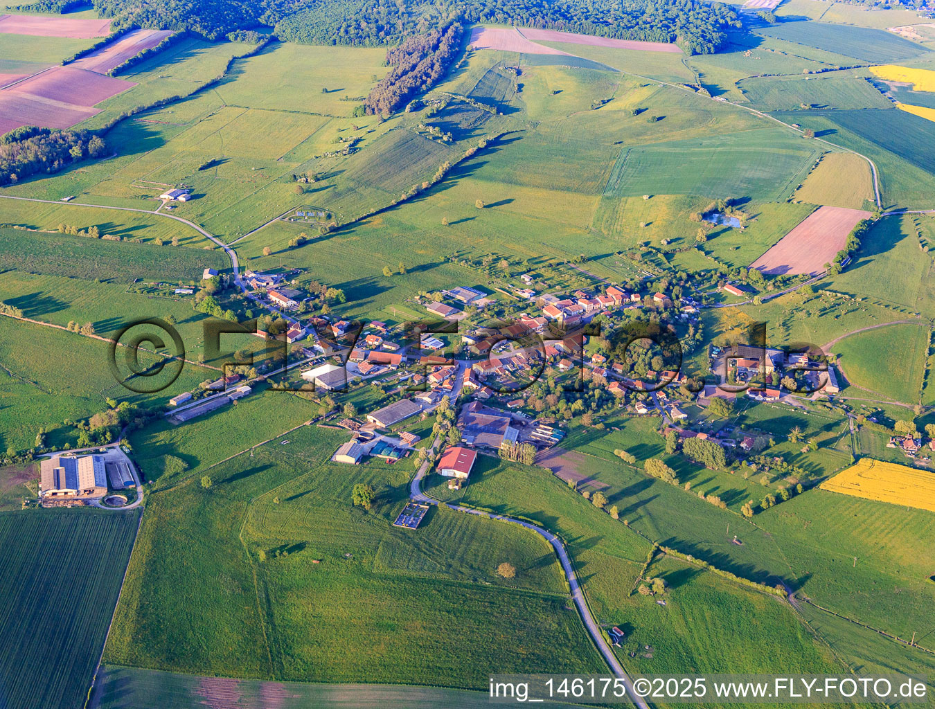 Vue aérienne de Vue du village depuis le sud-ouest à Fribourg dans le département Moselle, France