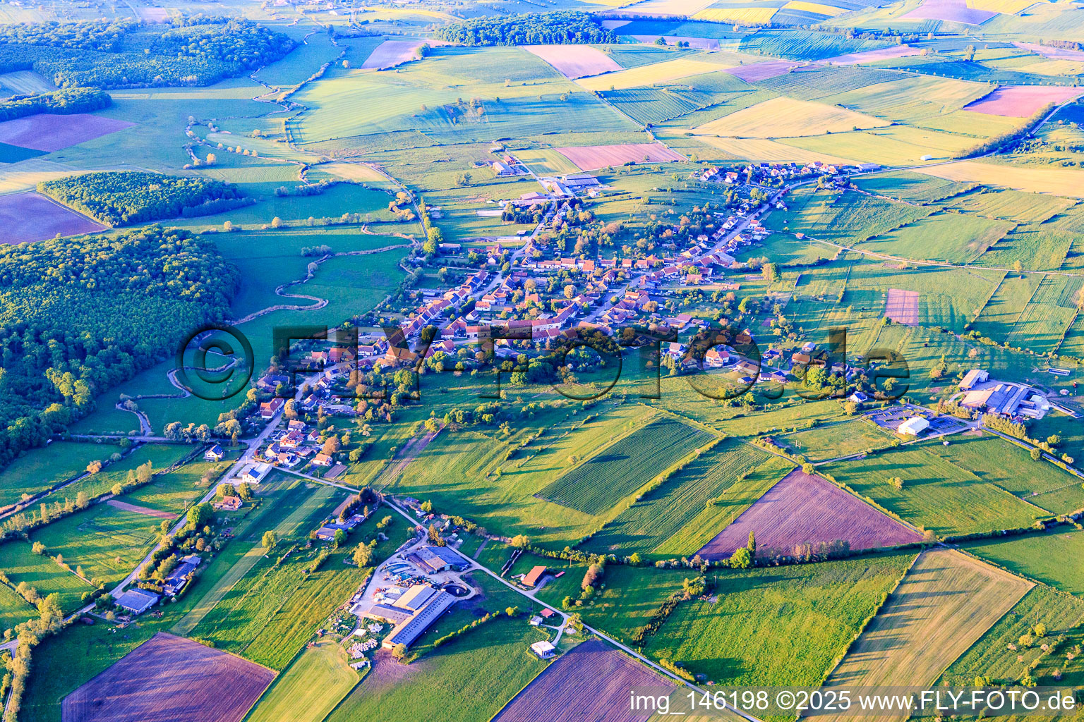 Vue aérienne de Vue d'ensemble du village depuis le sud à Altwiller dans le département Bas Rhin, France