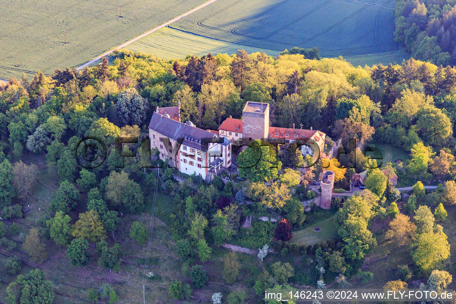Vue aérienne de Château et parc du château Gamburg à le quartier Gamburg in Werbach dans le département Bade-Wurtemberg, Allemagne