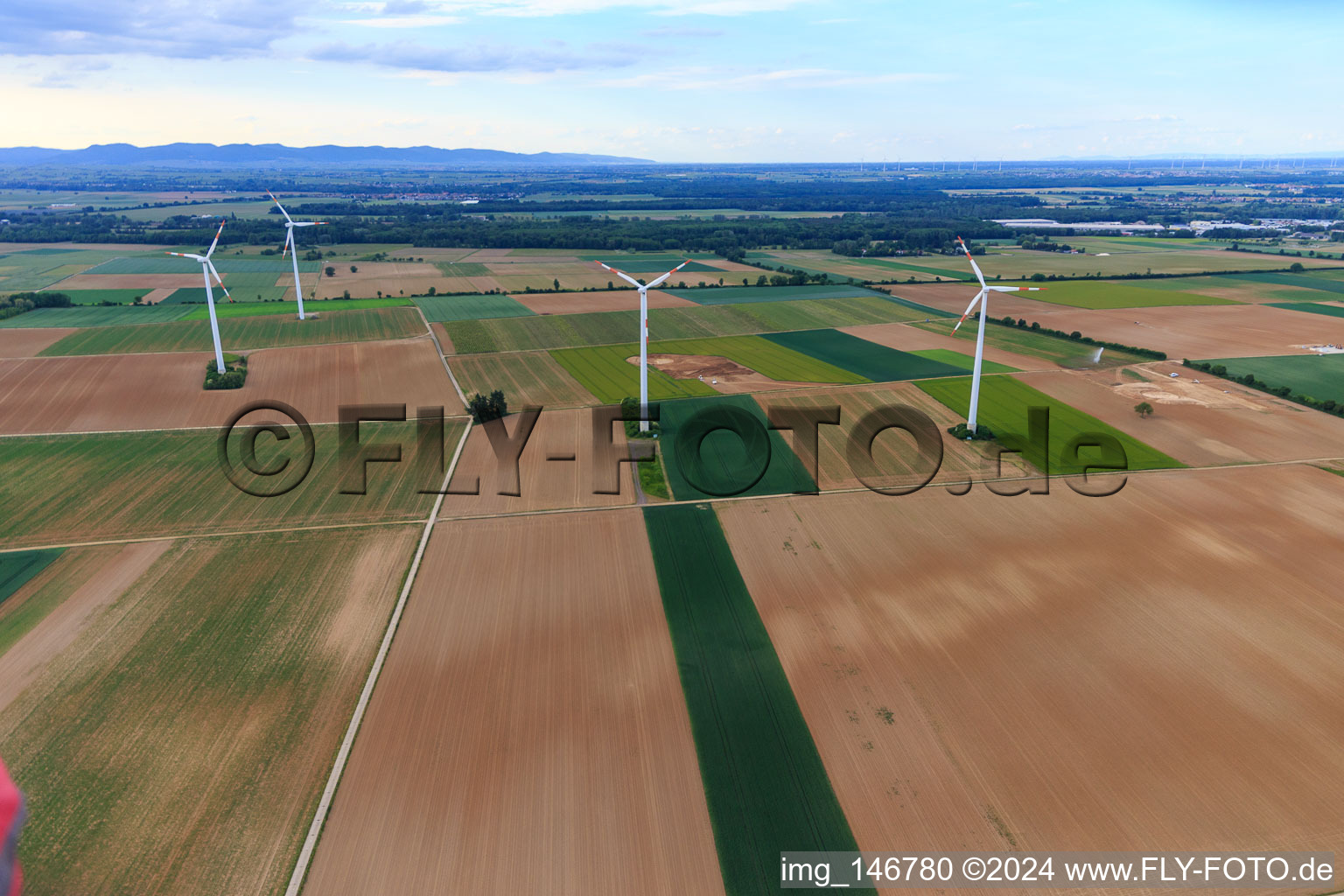 Parc éolien Minfeld à Minfeld dans le département Rhénanie-Palatinat, Allemagne hors des airs