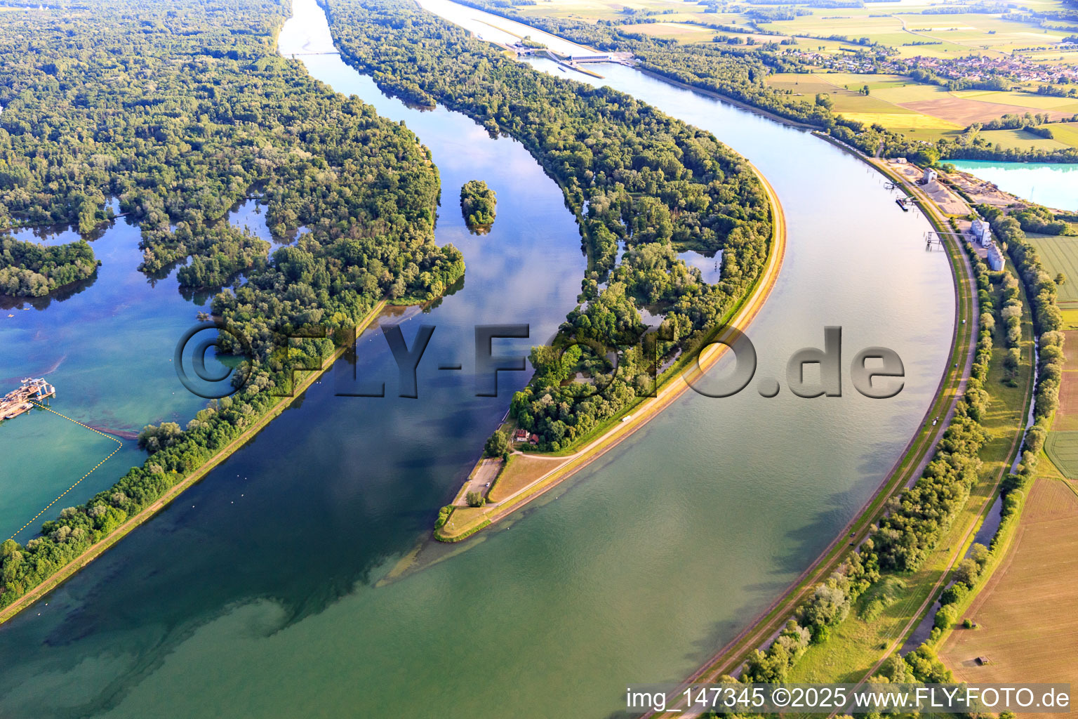 Vue aérienne de Sommet de la réserve naturelle des îles du Rhin - Réserve Naturelle de l'Île de Rhinau à Rhinau dans le département Bas Rhin, France