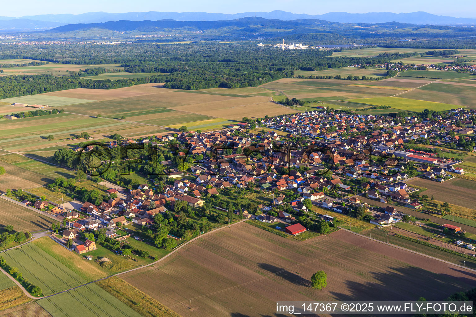 Vue aérienne de Vue du village depuis le nord à Artolsheim dans le département Bas Rhin, France