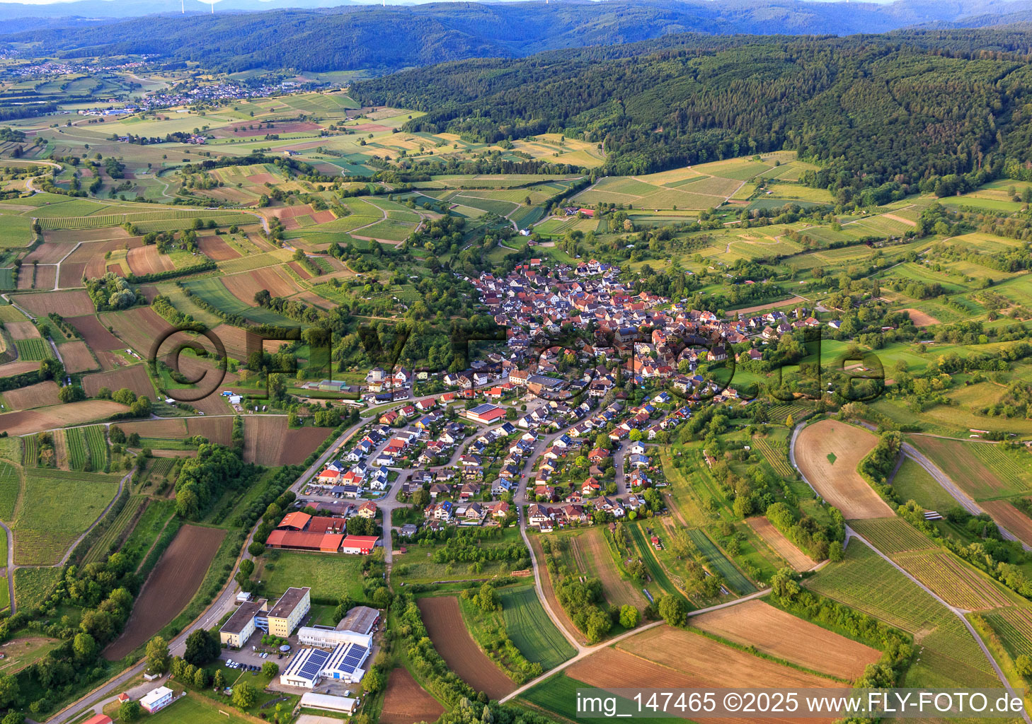 Vue aérienne de Aperçu local avec clinique de réadaptation à le quartier Bleichheim in Herbolzheim dans le département Bade-Wurtemberg, Allemagne