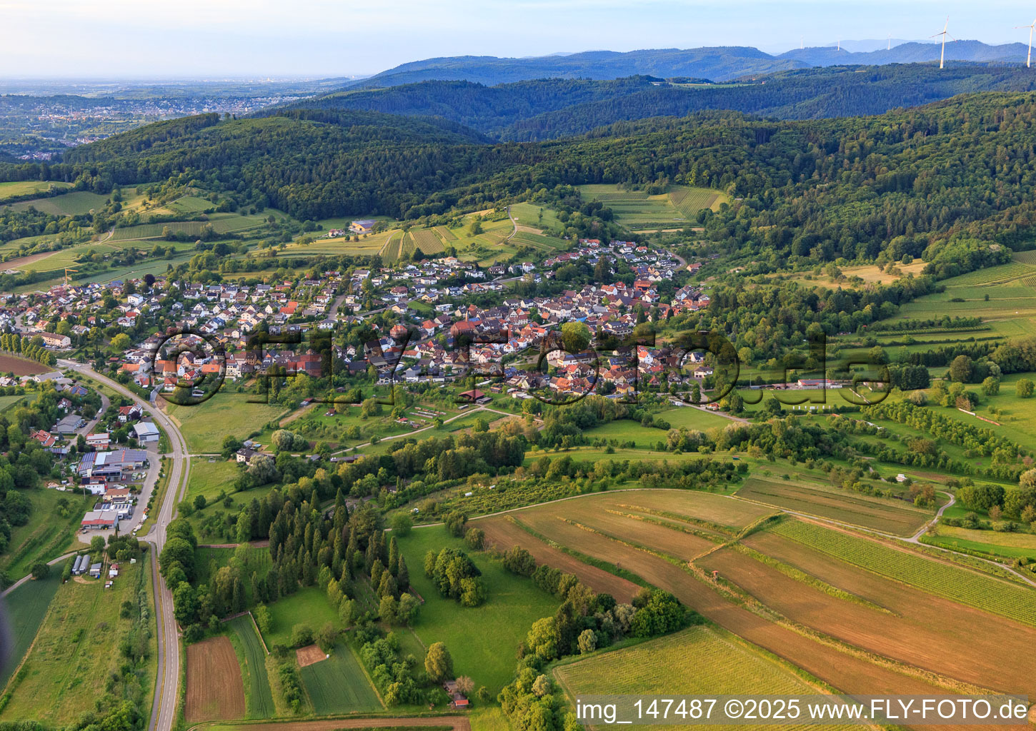 Vue aérienne de Vue du village depuis le sud à le quartier Schmieheim in Kippenheim dans le département Bade-Wurtemberg, Allemagne