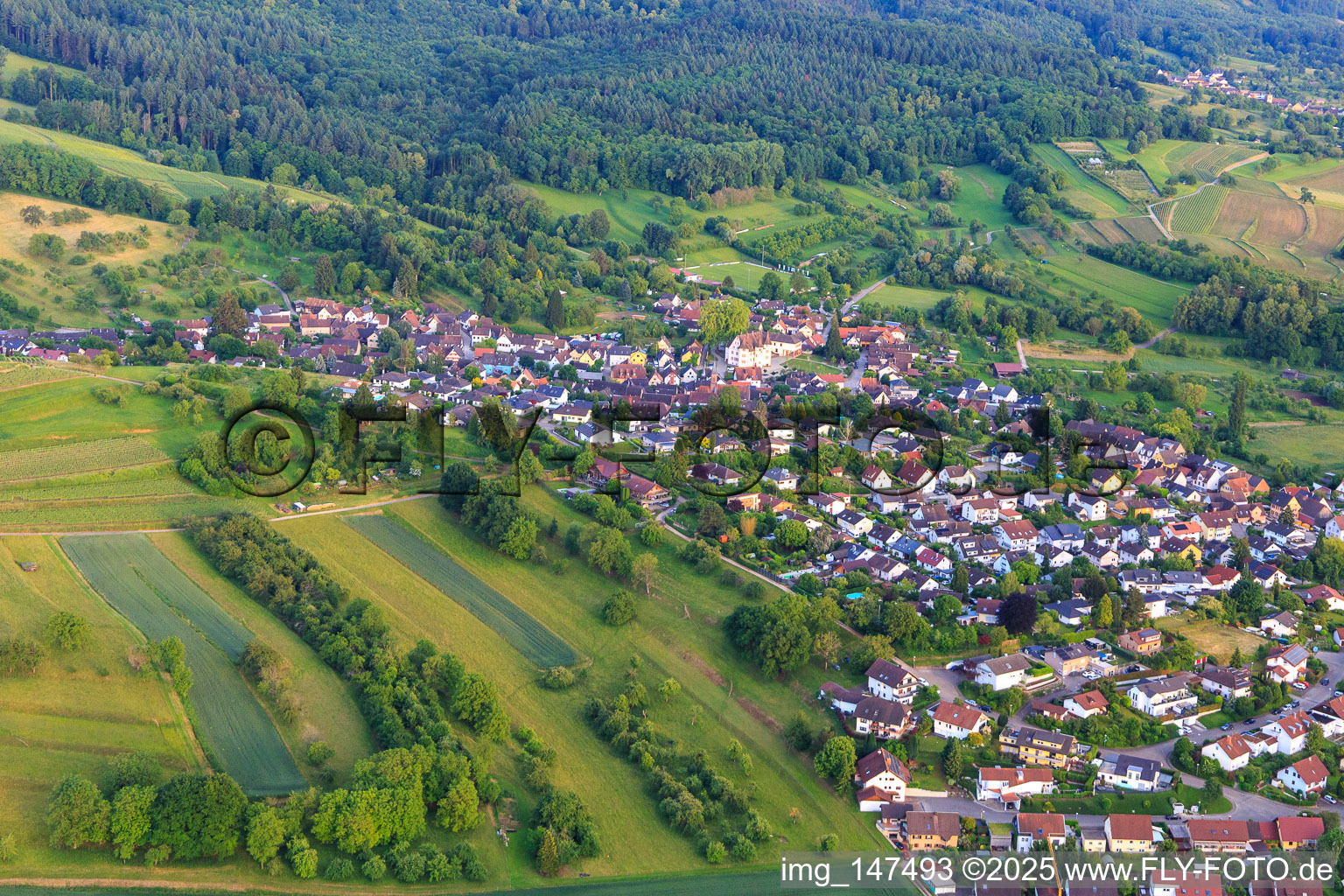 Vue aérienne de Vue du village depuis le nord à le quartier Schmieheim in Kippenheim dans le département Bade-Wurtemberg, Allemagne
