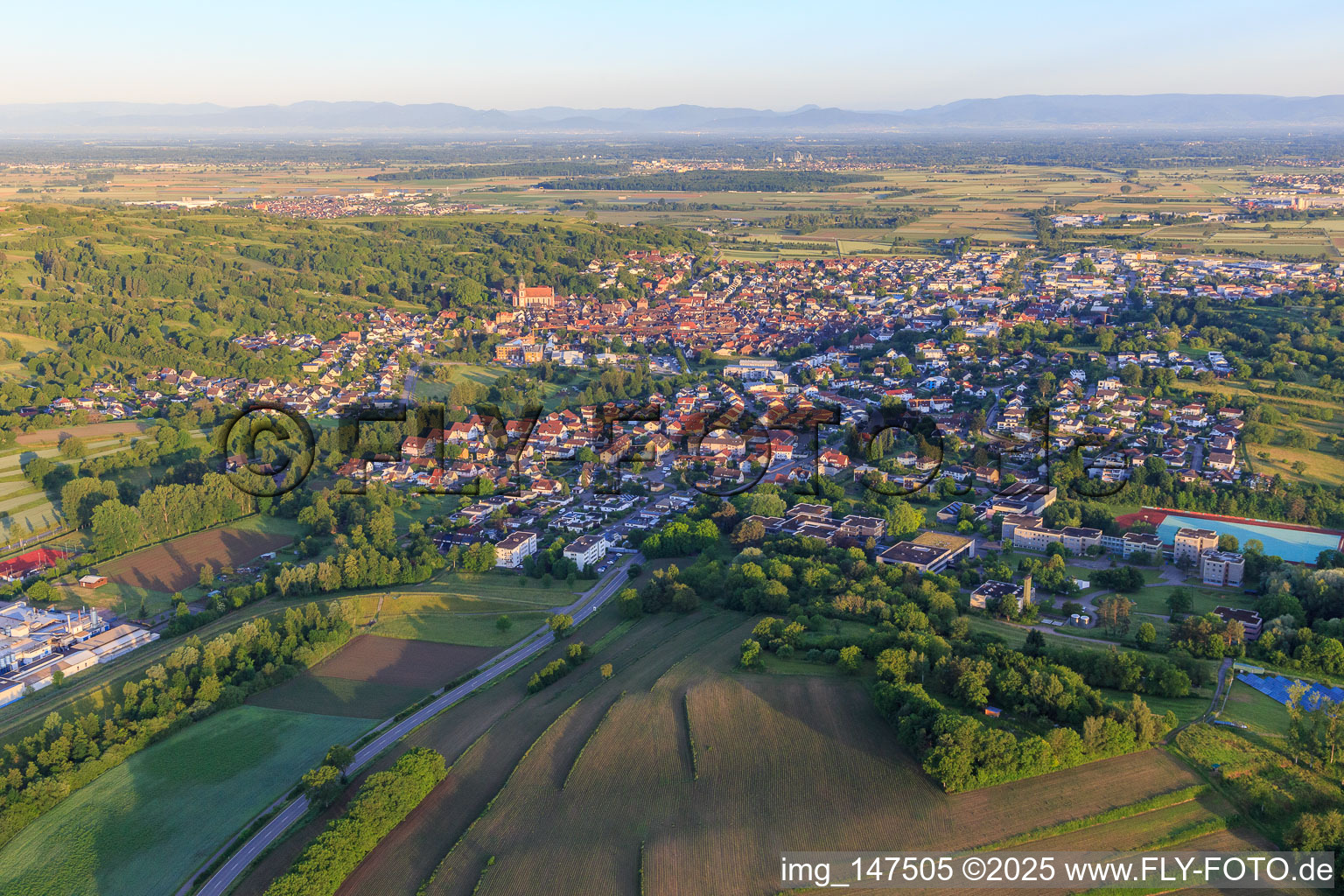 Vue aérienne de Vue de la ville depuis l'est à Ettenheim dans le département Bade-Wurtemberg, Allemagne