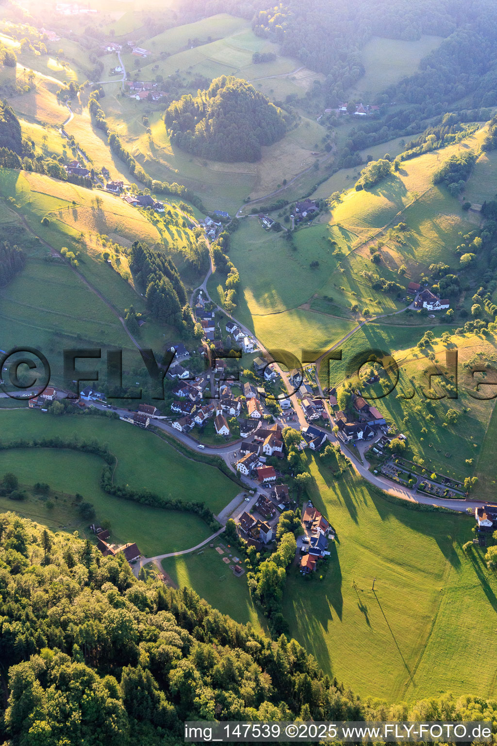 Vue aérienne de Vue du village du Reichenbachtal depuis l'ouest à le quartier Reichenbach in Freiamt dans le département Bade-Wurtemberg, Allemagne