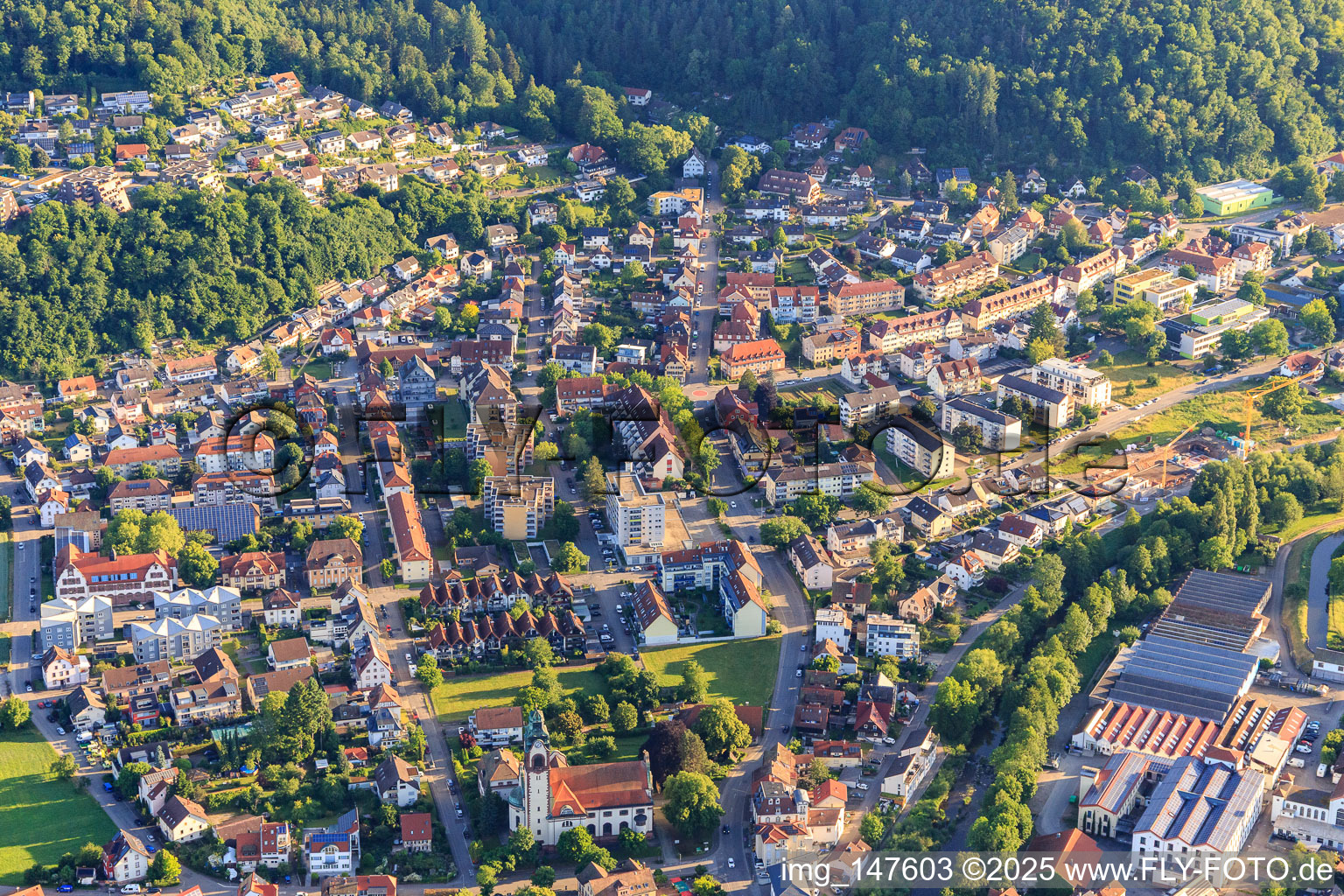 Vue aérienne de Vue de la ville depuis le sud à le quartier Kollnau in Waldkirch dans le département Bade-Wurtemberg, Allemagne
