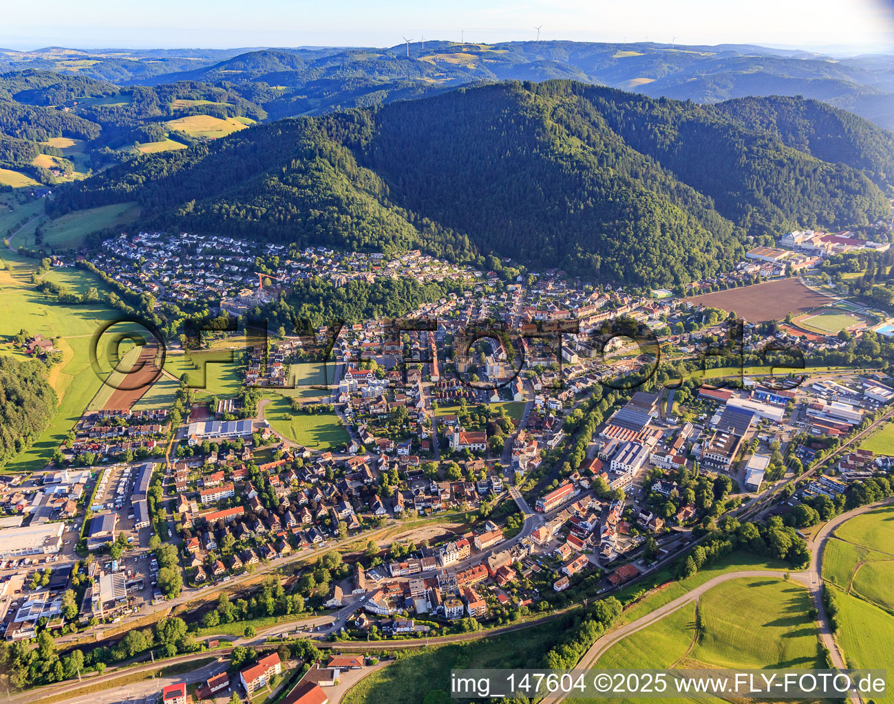 Vue aérienne de Vue d'ensemble de la ville depuis le sud à le quartier Kollnau in Waldkirch dans le département Bade-Wurtemberg, Allemagne