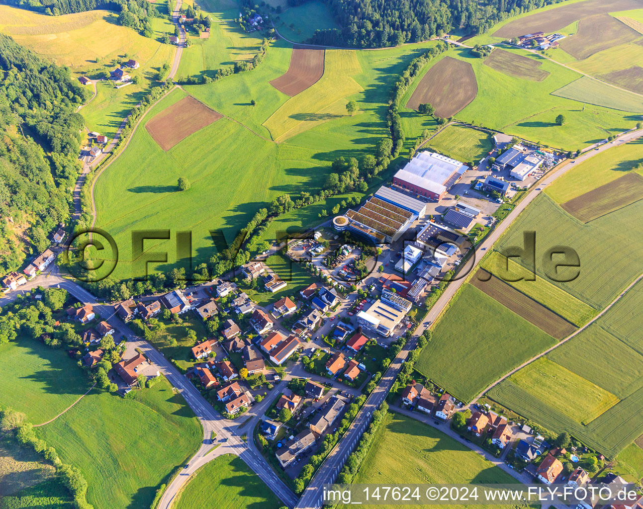 Vue aérienne de Au tunnel avec Wasserkraft Volk AG, Deco Point Mayer et Götz + Moriz GmbH - Matériaux de construction à Gutach im Breisgau dans le département Bade-Wurtemberg, Allemagne
