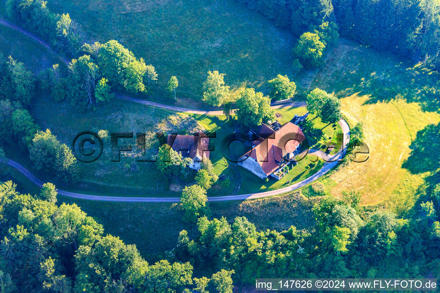 Vue aérienne de Schwarzwaldhof am Hillersberg à le quartier Niederwinden in Winden im Elztal dans le département Bade-Wurtemberg, Allemagne