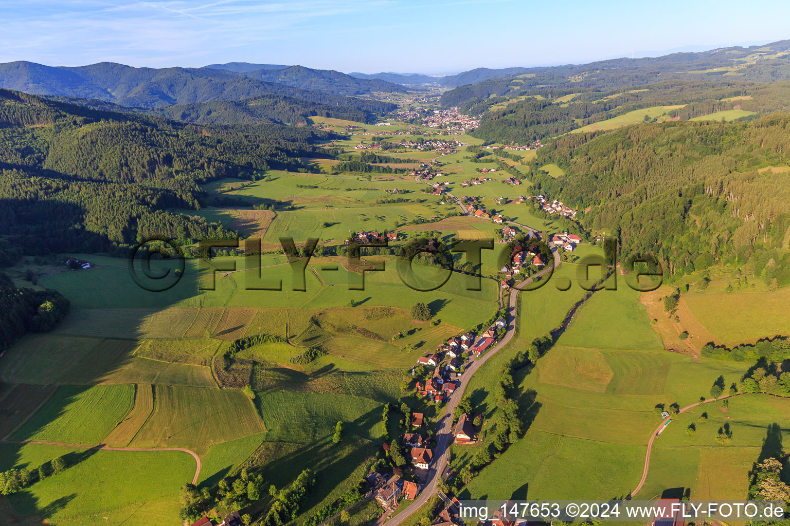 Vue aérienne de Elztal depuis le nord-est à le quartier Unterprechtal in Elzach dans le département Bade-Wurtemberg, Allemagne