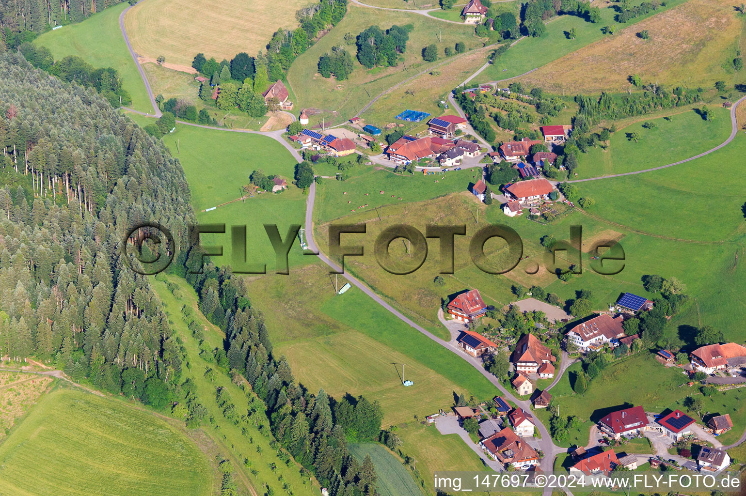 Vue aérienne de Schultheisshof et Stefanshof à le quartier Niederbach in Steinach dans le département Bade-Wurtemberg, Allemagne