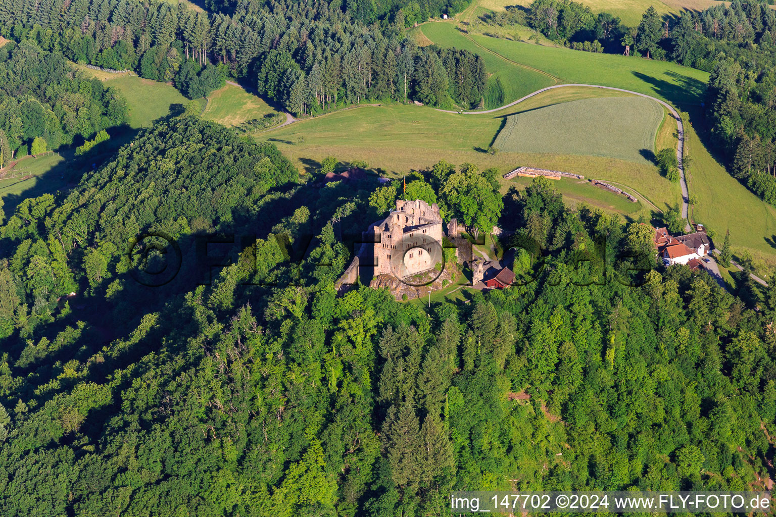 Photographie aérienne de Ruines du château de Hohengeroldseck sur le Schloßberg depuis le sud à Seelbach dans le département Bade-Wurtemberg, Allemagne