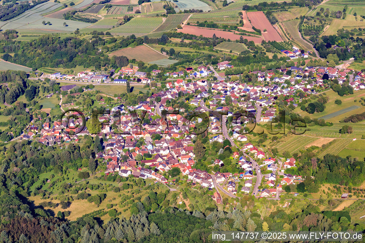 Vue aérienne de Vue de la ville depuis l'est à le quartier Schmieheim in Kippenheim dans le département Bade-Wurtemberg, Allemagne