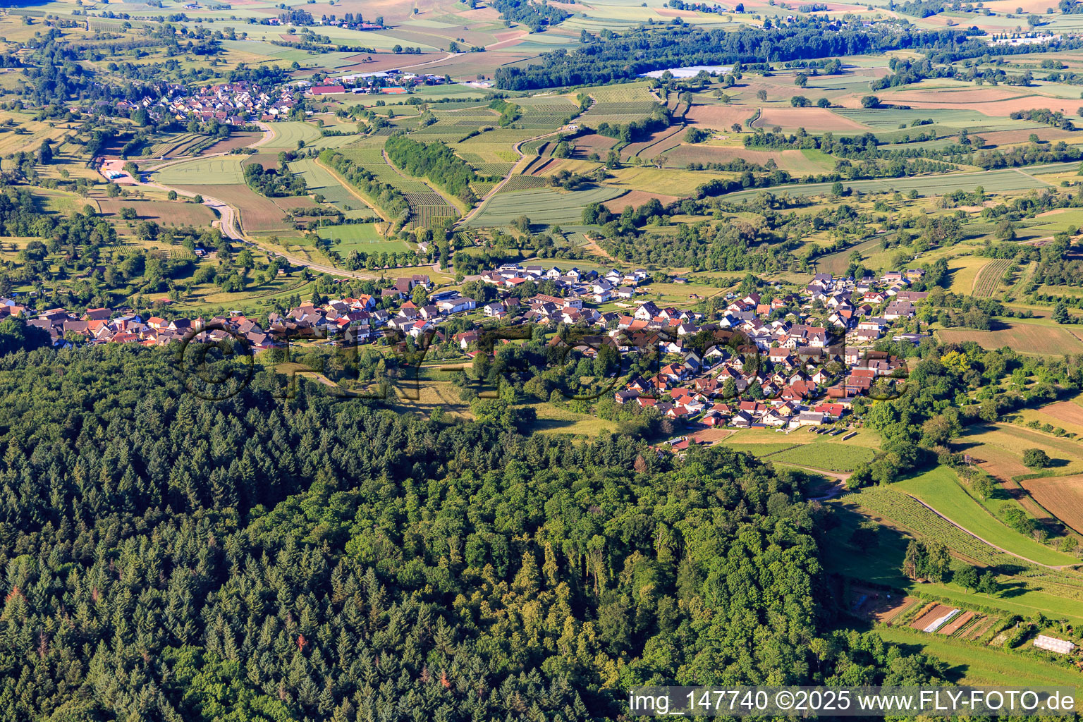 Vue aérienne de Vue du village depuis le nord-est à le quartier Wallburg in Ettenheim dans le département Bade-Wurtemberg, Allemagne