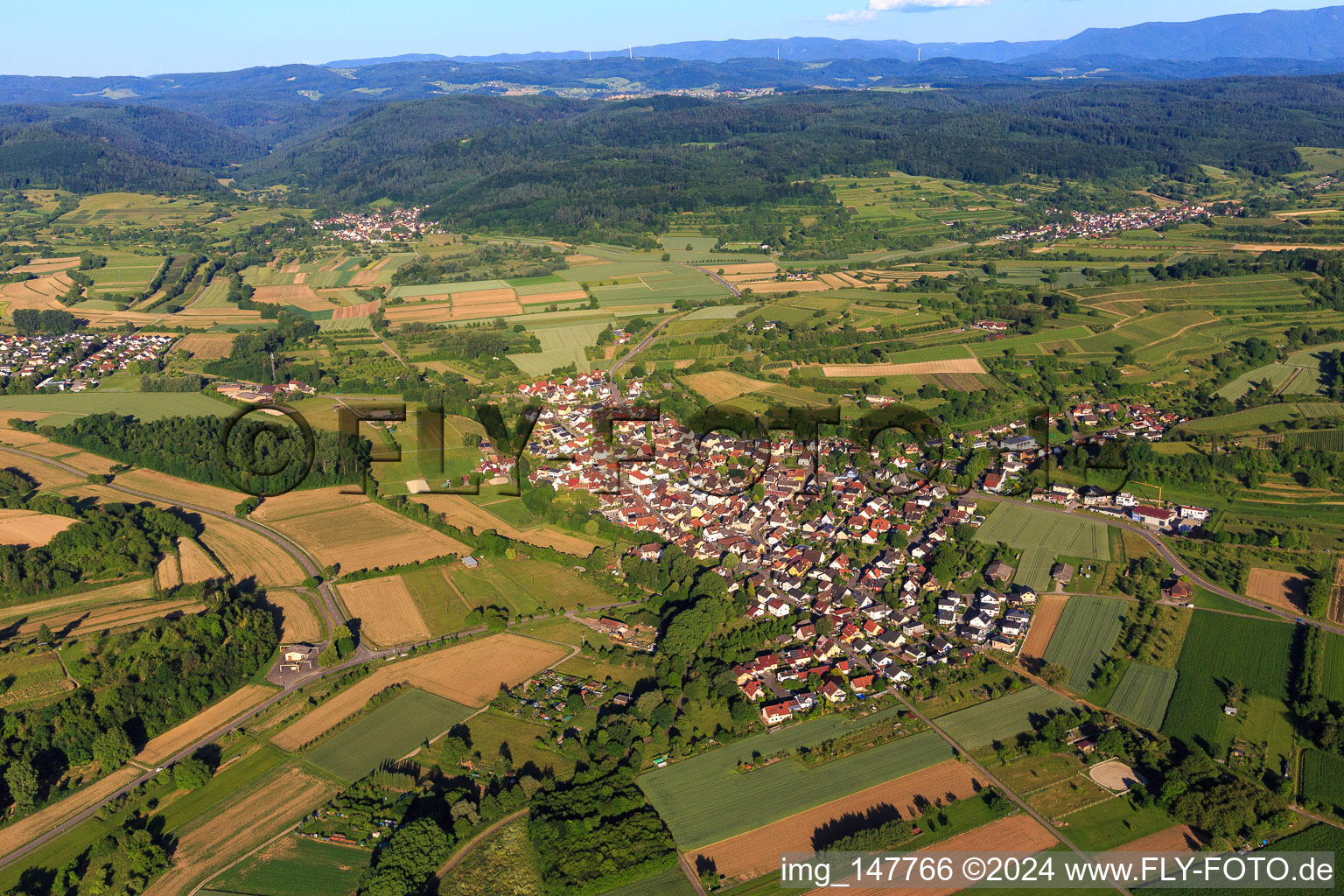 Vue aérienne de Vue de la ville depuis le nord-est à le quartier Wagenstadt in Herbolzheim dans le département Bade-Wurtemberg, Allemagne