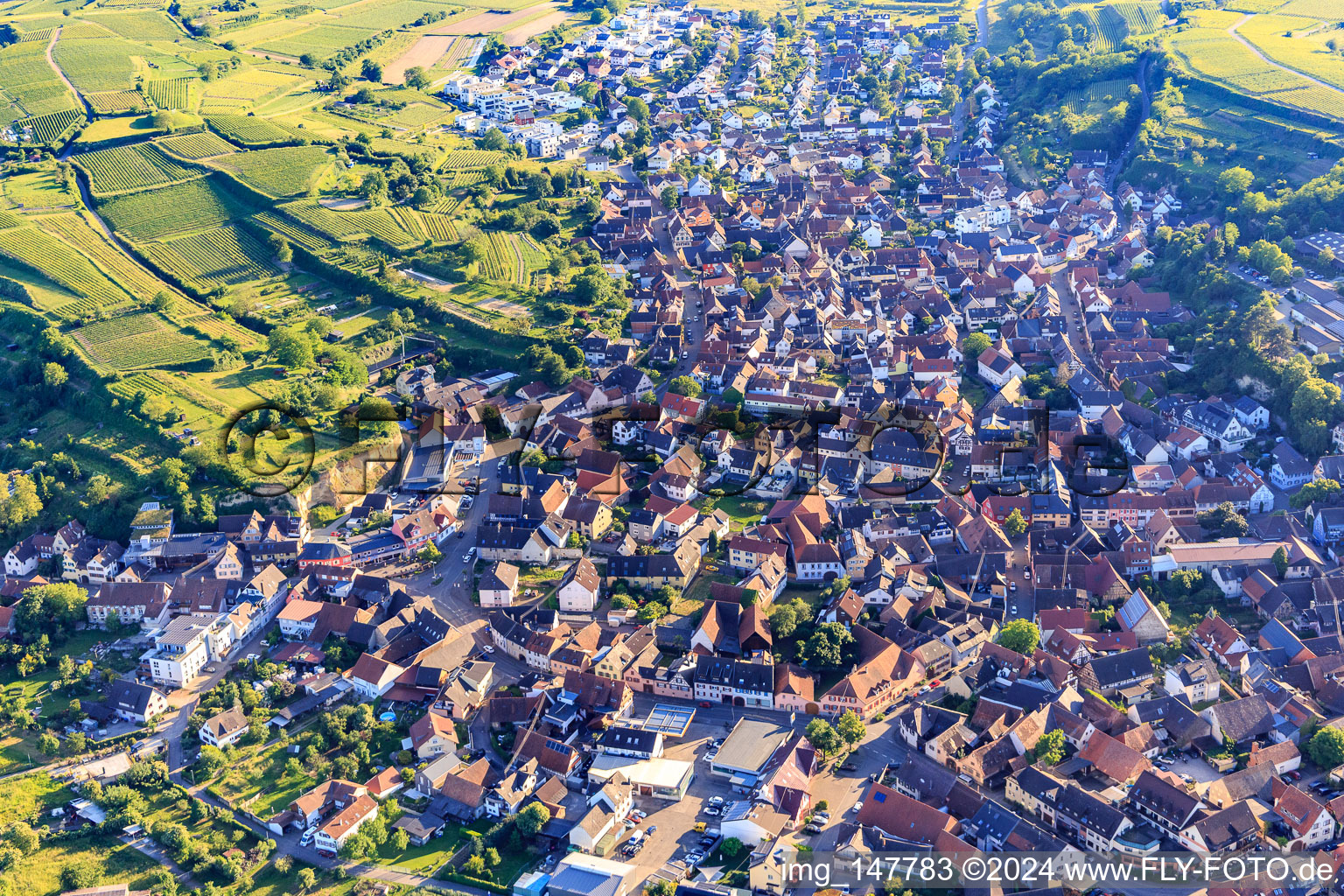 Vue aérienne de Vue de la ville depuis le nord-est à Bahlingen am Kaiserstuhl dans le département Bade-Wurtemberg, Allemagne