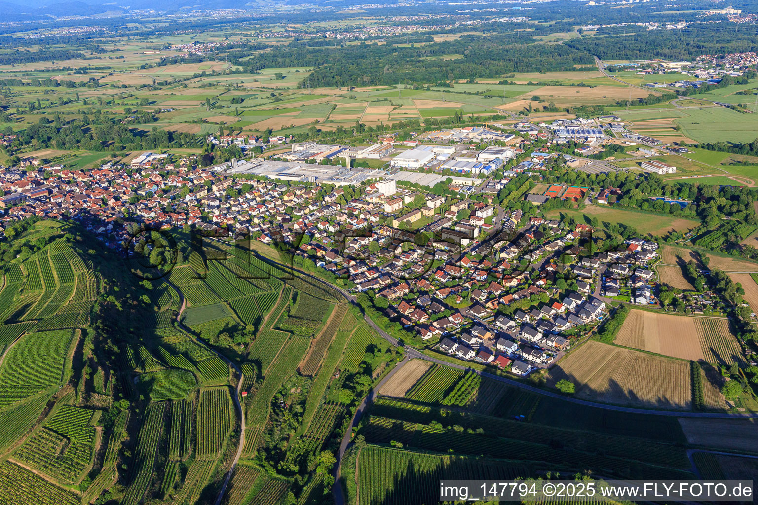 Vue aérienne de Vue de la ville depuis l'ouest à Bötzingen dans le département Bade-Wurtemberg, Allemagne