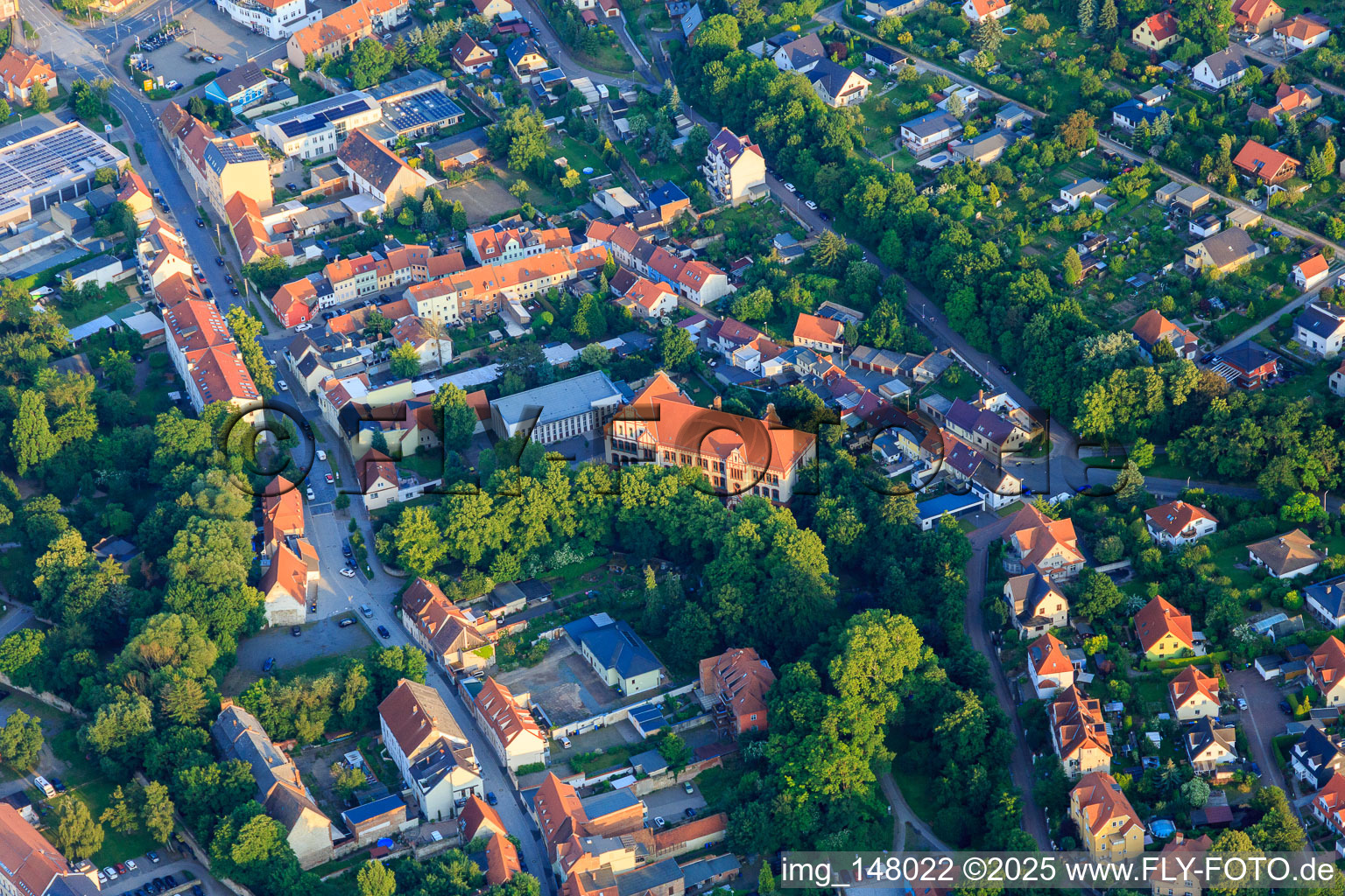 Vue aérienne de Apothekergraben avec le gymnase Stephaneum House II à Aschersleben dans le département Saxe-Anhalt, Allemagne