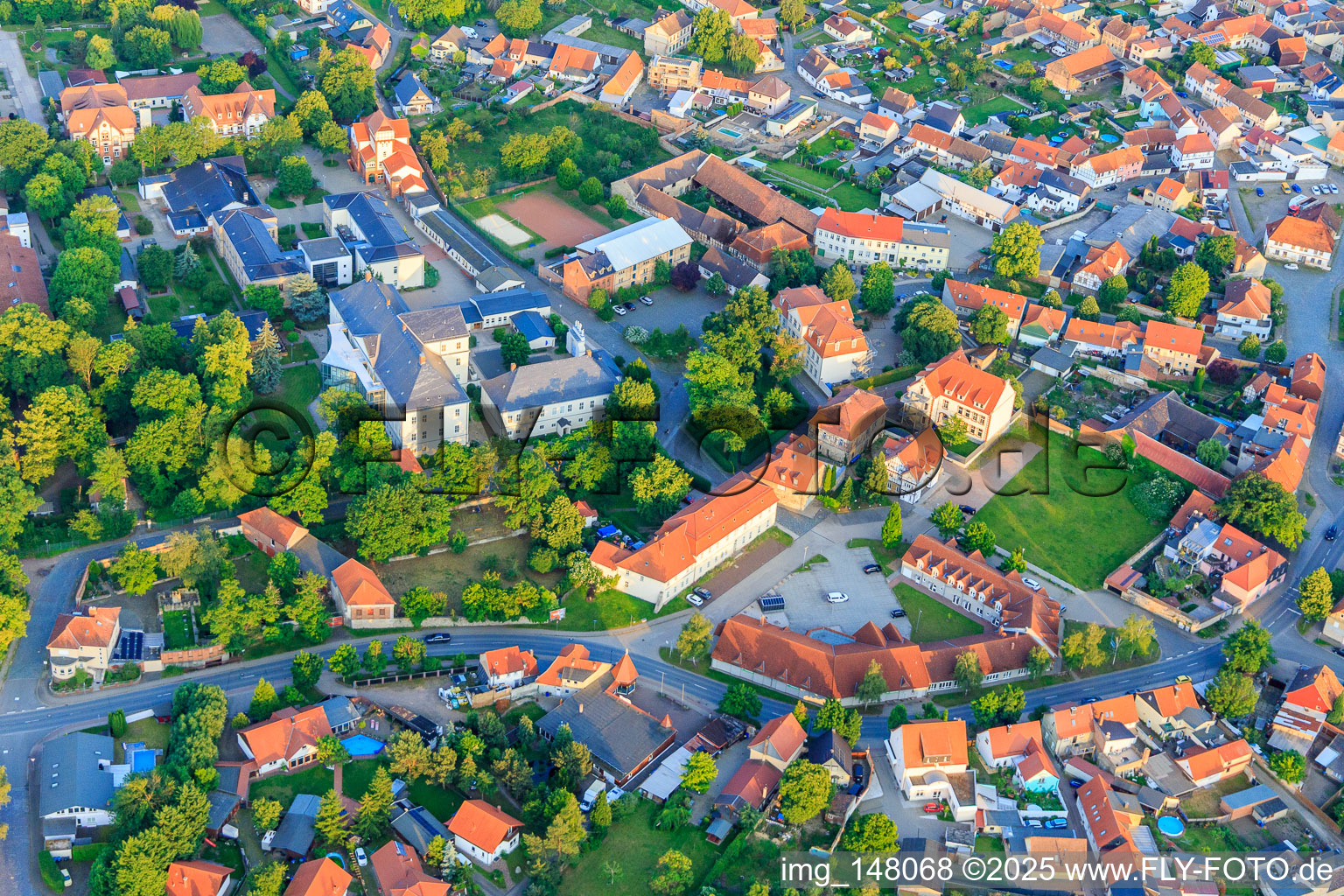 Vue aérienne de Domaine, école primaire Prinzenhaus et Fondation du château Hoym à le quartier Hoym in Seeland dans le département Saxe-Anhalt, Allemagne
