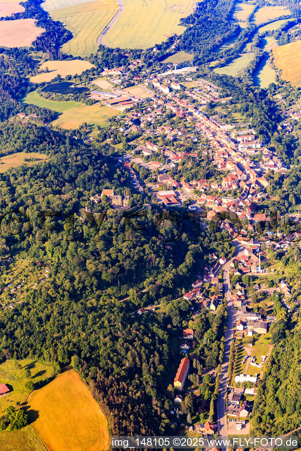 Photographie aérienne de Vue de la ville depuis le nord avec le château Mansfeld à Mansfeld dans le département Saxe-Anhalt, Allemagne
