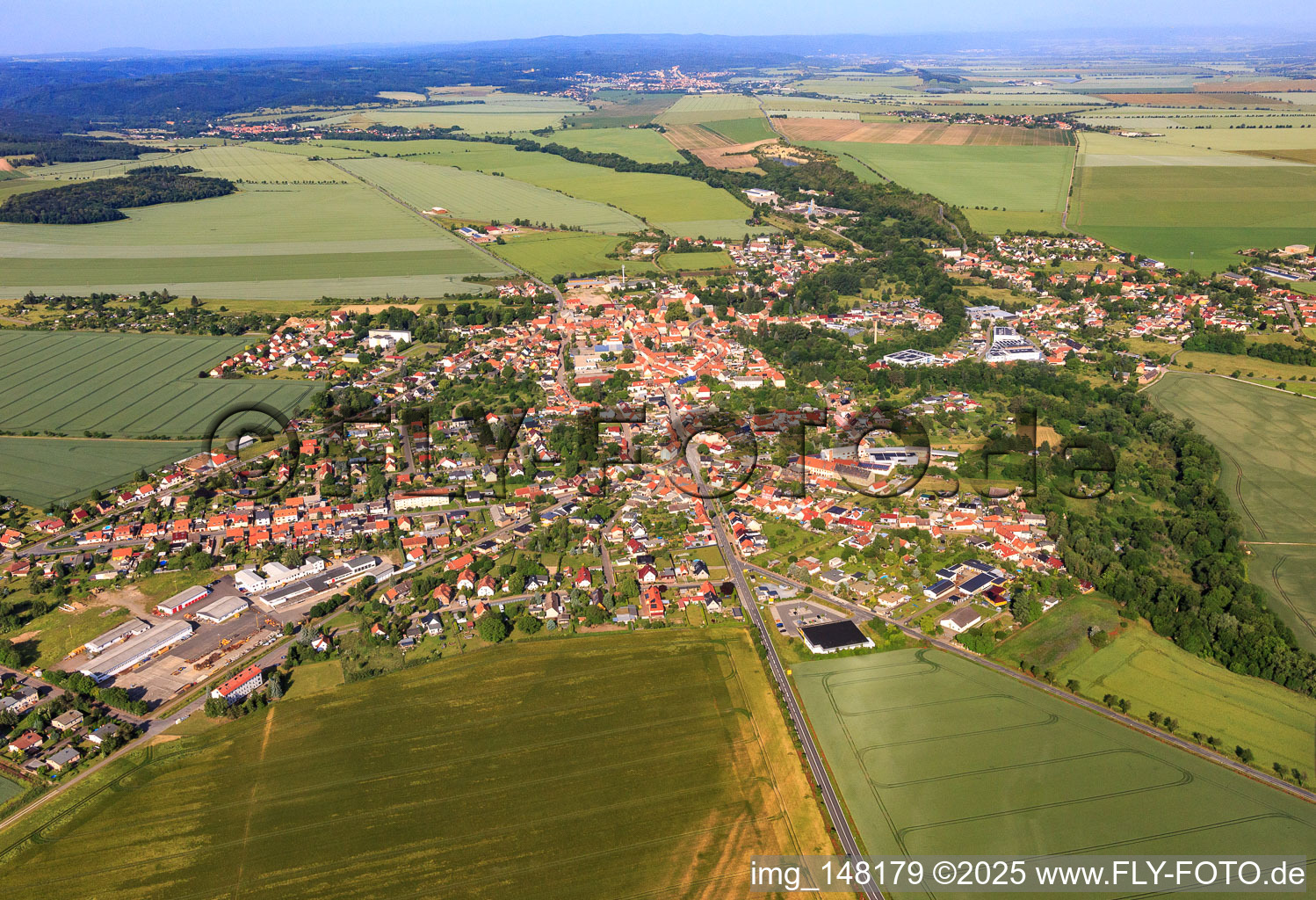 Vue aérienne de Vue de la ville depuis l'est à le quartier Ermsleben in Falkenstein dans le département Saxe-Anhalt, Allemagne